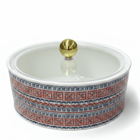 Luhpar Modern Ceramic Dates Bowl with Tatreez Pattern & Clear Acrylic Cover for Serving Dry Fruits and Snacks – 15×15 cm - Al Kabayel Discount CentreLuhpar Modern Ceramic Dates Bowl with Tatreez Pattern & Clear Acrylic Cover for Serving Dry Fruits and Snacks – 15×15 cmJars & Food SaversLUHPARAl Kabayel Discount Centre