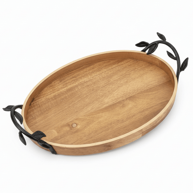 Luhpar Oval Wooden Tray with Black Metal Handles – Stylish Serving Tray for Home & Events 40×26 cm - Al Kabayel Discount CentreLuhpar Oval Wooden Tray with Black Metal Handles – Stylish Serving Tray for Home & Events 40×26 cmServing TraysLUHPARAl Kabayel Discount Centre