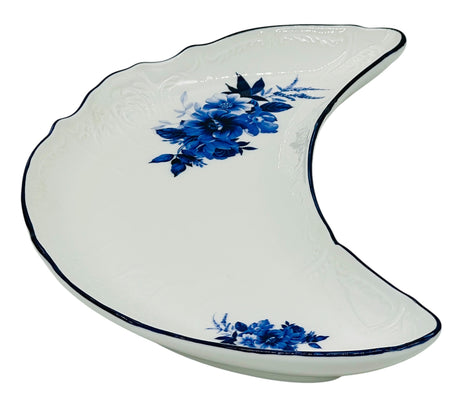 Luhpar Porcelain Moon Serving Plate 23cm*10.5cm, Blue Floral Design with Blue Rim - Al Kabayel Discount CentreLuhpar Porcelain Moon Serving Plate 23cm*10.5cm, Blue Floral Design with Blue RimPlatesLUHPARAl Kabayel Discount Centre
