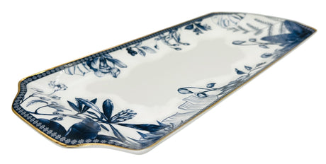 Luhpar Porcelain Rectangular Tray 37cm*16.5cm, Blue Floral Design with Gold Rim - Al Kabayel Discount CentreLuhpar Porcelain Rectangular Tray 37cm*16.5cm, Blue Floral Design with Gold RimServing TraysLUHPARAl Kabayel Discount Centre