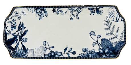 Luhpar Porcelain Rectangular Tray 37cm*16.5cm, Blue Floral Design with Gold Rim - Al Kabayel Discount CentreLuhpar Porcelain Rectangular Tray 37cm*16.5cm, Blue Floral Design with Gold RimServing TraysLUHPARAl Kabayel Discount Centre
