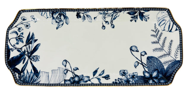 Luhpar Porcelain Rectangular Tray 37cm*16.5cm, Blue Floral Design with Gold Rim - Al Kabayel Discount CentreLuhpar Porcelain Rectangular Tray 37cm*16.5cm, Blue Floral Design with Gold RimServing TraysLUHPARAl Kabayel Discount Centre