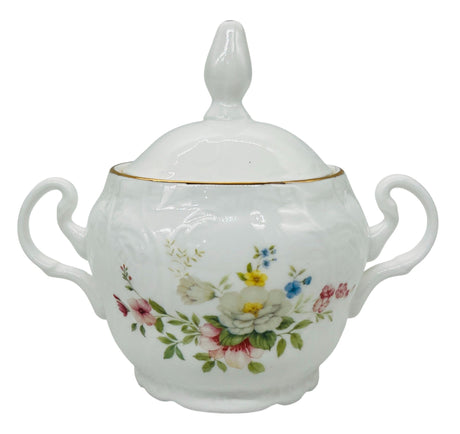 Luhpar Porcelain Sugar Pot with Lid 9cm*12cm, Multicolor Floral Design with Gold Rim - Al Kabayel Discount CentreLuhpar Porcelain Sugar Pot with Lid 9cm*12cm, Multicolor Floral Design with Gold RimJars & Food SaversLUHPARAl Kabayel Discount Centre