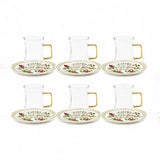 Luhpar Tea & Cawa Cup Set – 30-Piece – Pomegranate & Floral Gold Decal Design AM-020