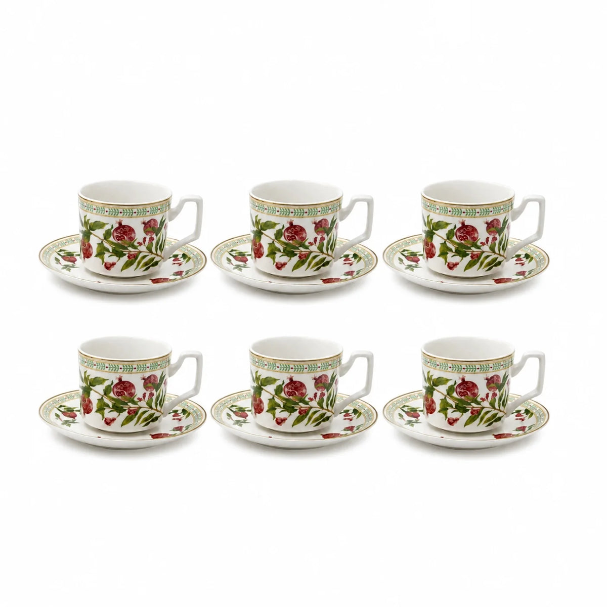 Luhpar Tea & Cawa Cup Set – 30-Piece – Pomegranate & Floral Gold Decal Design AM-020
