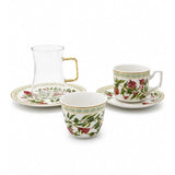 Luhpar Tea & Cawa Cup Set – 30-Piece – Pomegranate & Floral Gold Decal Design AM-020