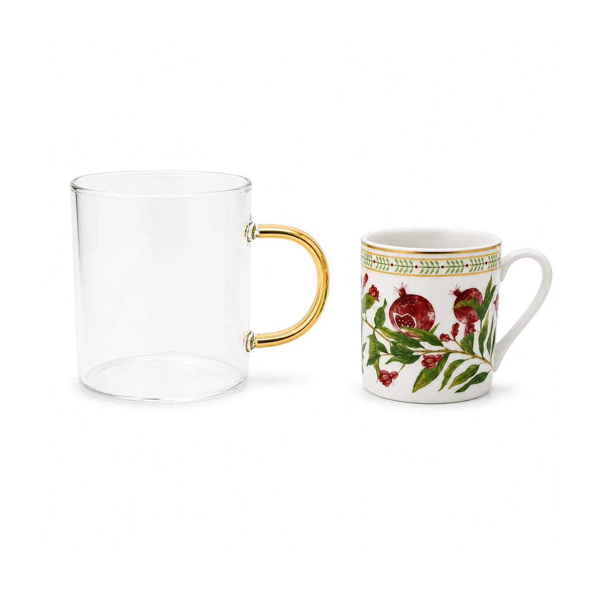 Luhpar Tea Cup Set – 24-Piece – Pomegranate & Floral Gold Decal Design AM-019