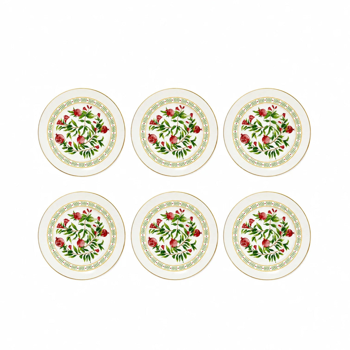 Luhpar Porcelain Tea Set with Side Plates – 18-Piece – Pomegranate & Floral Gold Decal Design  AM-018