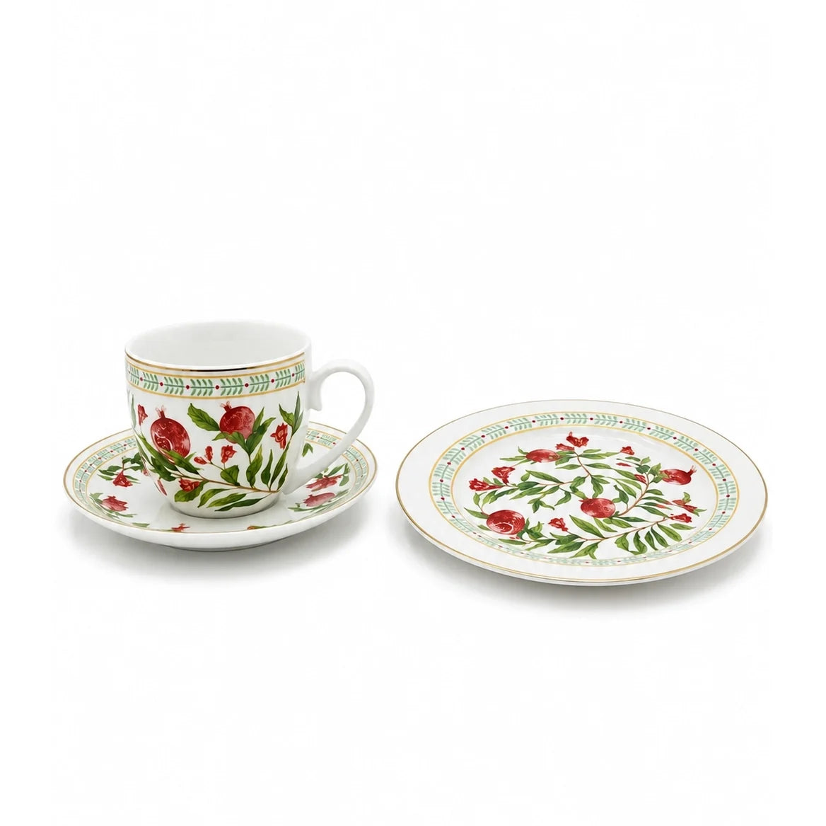Luhpar Porcelain Tea Set with Side Plates – 18-Piece – Pomegranate & Floral Gold Decal Design  AM-018