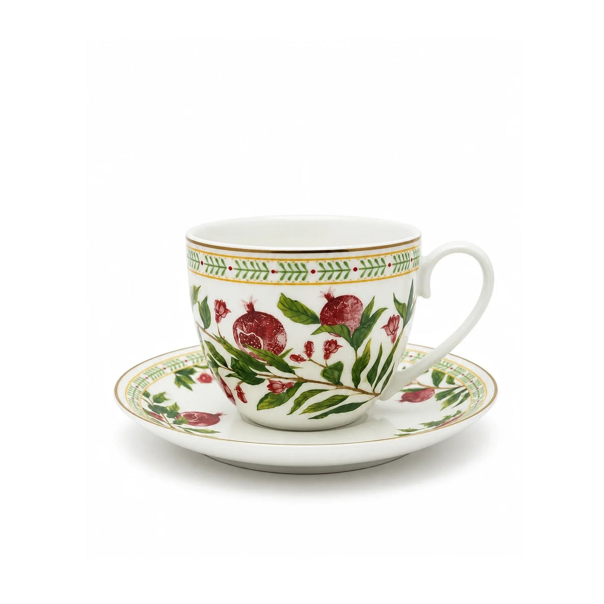 Luhpar Porcelain Tea Set with Side Plates – 18-Piece – Pomegranate & Floral Gold Decal Design  AM-018