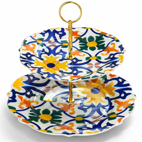 Luhpar Premium 2 - Tier Ceramic Cake Stand (8” & 11”) – White with Elegant Floral Design - Al Kabayel Discount CentreLuhpar Premium 2 - Tier Ceramic Cake Stand (8” & 11”) – White with Elegant Floral DesignServing TraysLUHPARAl Kabayel Discount Centre