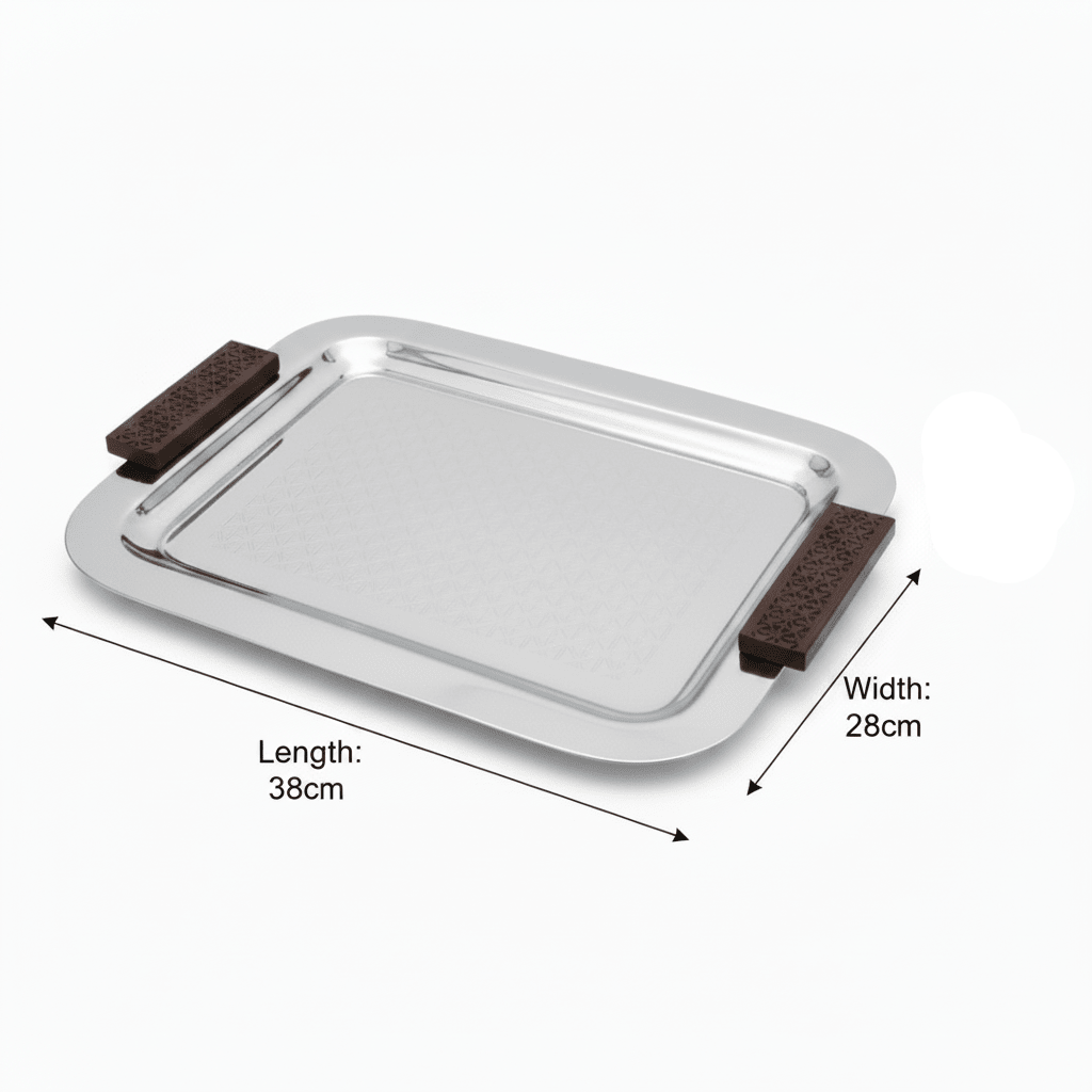 Luhpar Rectangle Stainless Steel Serving Tray with Wooden Handles - 38×28cm - Al Kabayel Discount CentreLuhpar Rectangle Stainless Steel Serving Tray with Wooden Handles - 38×28cmServing TraysLUHPARAl Kabayel Discount Centre