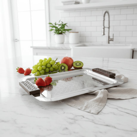 Luhpar Rectangle Stainless Steel Serving Tray with Wooden Handles - 38×28cm - Al Kabayel Discount CentreLuhpar Rectangle Stainless Steel Serving Tray with Wooden Handles - 38×28cmServing TraysLUHPARAl Kabayel Discount Centre
