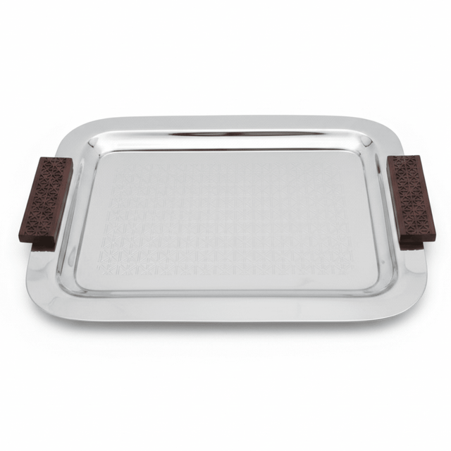 Luhpar Rectangle Stainless Steel Serving Tray with Wooden Handles - 43×33cm - Al Kabayel Discount CentreLuhpar Rectangle Stainless Steel Serving Tray with Wooden Handles - 43×33cmServing TraysLUHPARAl Kabayel Discount Centre
