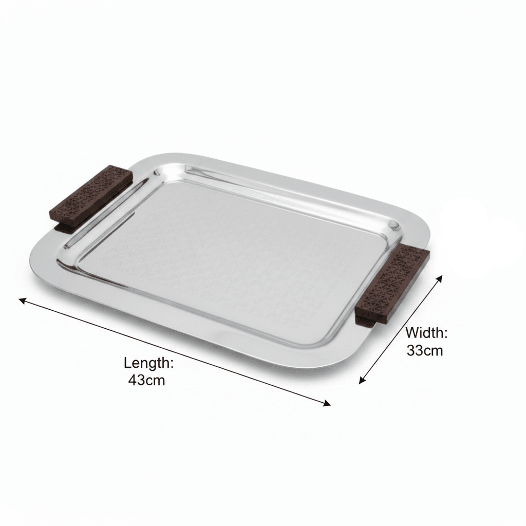 Luhpar Rectangle Stainless Steel Serving Tray with Wooden Handles - 43×33cm - Al Kabayel Discount CentreLuhpar Rectangle Stainless Steel Serving Tray with Wooden Handles - 43×33cmServing TraysLUHPARAl Kabayel Discount Centre