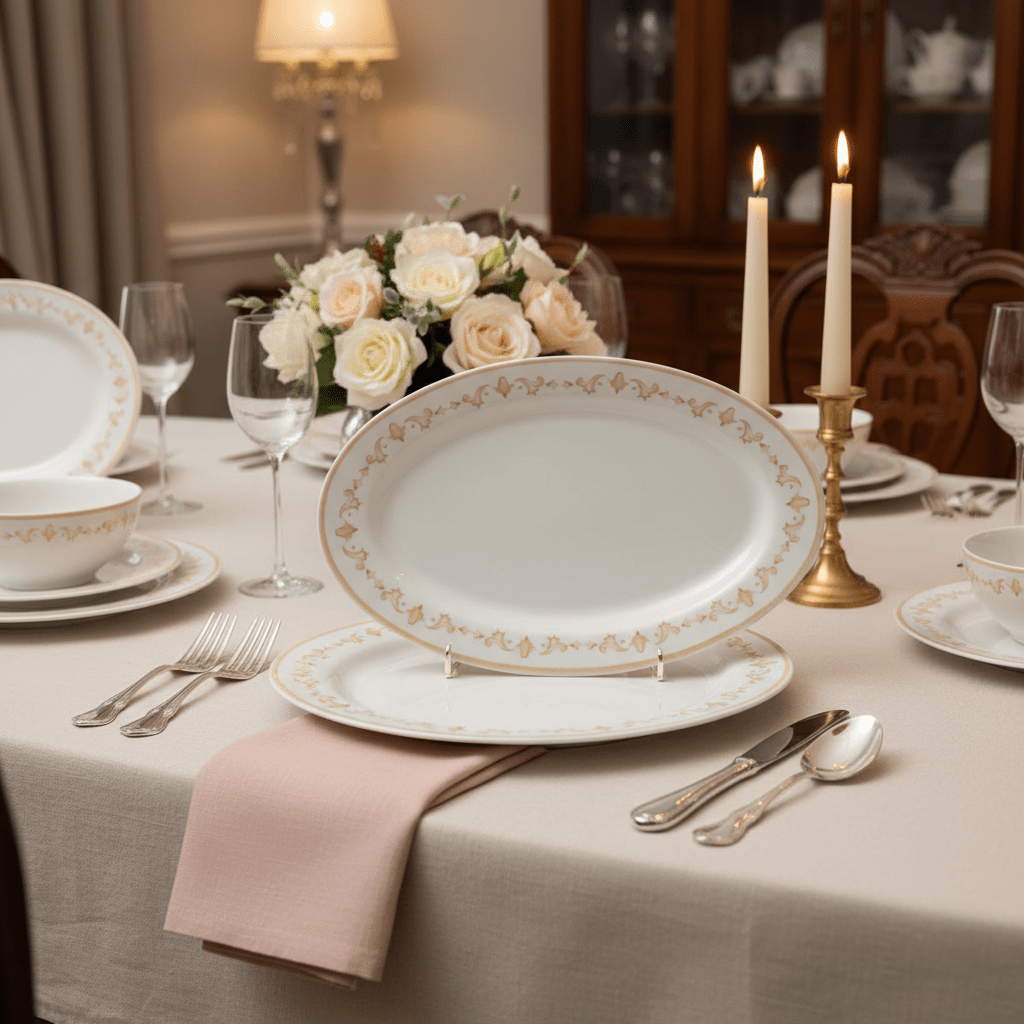 Luhpar Round White & Gold Ceramic Oval Serving Plate – 12 Inch - Al Kabayel Discount CentreLuhpar Round White & Gold Ceramic Oval Serving Plate – 12 InchPlatesLUHPARAl Kabayel Discount Centre