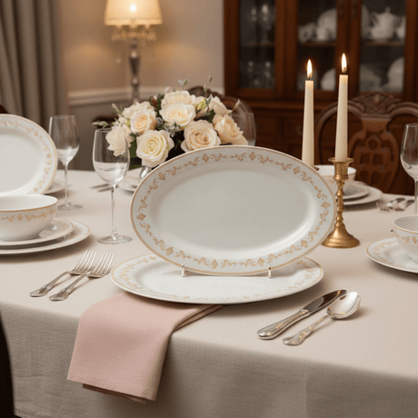 Luhpar Round White & Gold Ceramic Oval Serving Plate – 12 Inch - Al Kabayel Discount CentreLuhpar Round White & Gold Ceramic Oval Serving Plate – 12 InchPlatesLUHPARAl Kabayel Discount Centre