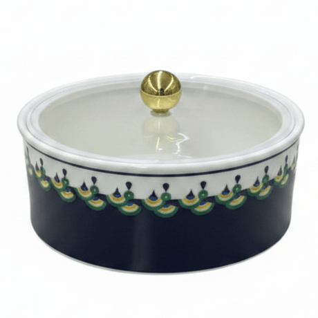 Luhpar RoyalCharm White Ceramic Dates Bowl with Lid – Elegant Navy Blue Pattern Covered Dish for Ramadan, Serving Sweets & Dry Fruits – 15 × 15 cm - Al Kabayel Discount CentreLuhpar RoyalCharm White Ceramic Dates Bowl with Lid – Elegant Navy Blue Pattern Covered Dish for Ramadan, Serving Sweets & Dry Fruits – 15 × 15 cmServing traysLUHPARAl Kabayel Discount Centre