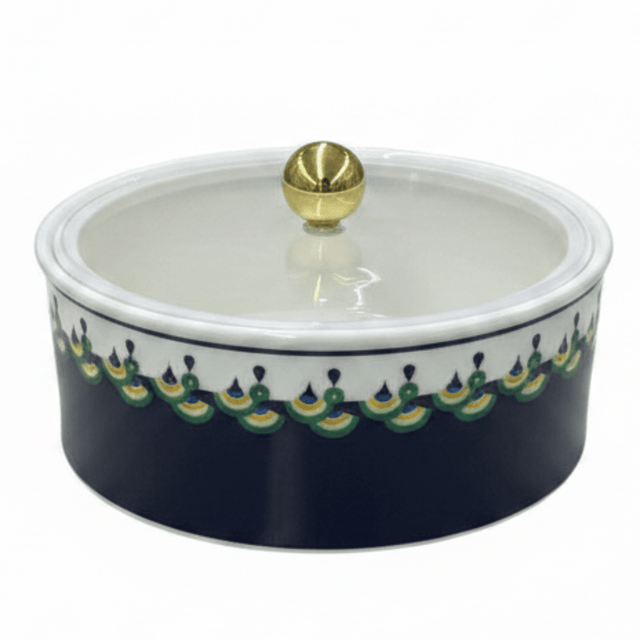 Luhpar RoyalCharm White Ceramic Dates Bowl with Lid – Elegant Navy Blue Pattern Covered Dish for Ramadan, Serving Sweets & Dry Fruits – 15 × 15 cm - Al Kabayel Discount CentreLuhpar RoyalCharm White Ceramic Dates Bowl with Lid – Elegant Navy Blue Pattern Covered Dish for Ramadan, Serving Sweets & Dry Fruits – 15 × 15 cmServing traysLUHPARAl Kabayel Discount Centre