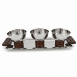 Luhpar Silver Rectangle Stainless Steel Serving Tray with 3 Wooden Footed Bowls - 33×13 cm - Al Kabayel Discount CentreLuhpar Silver Rectangle Stainless Steel Serving Tray with 3 Wooden Footed Bowls - 33×13 cmServing TraysLUHPARAl Kabayel Discount Centre