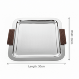 Luhpar Silver Square Stainless Steel Serving Tray with Wooden Handles – 30×30cm - Al Kabayel Discount CentreLuhpar Silver Square Stainless Steel Serving Tray with Wooden Handles – 30×30cmServing TraysLUHPARAl Kabayel Discount Centre