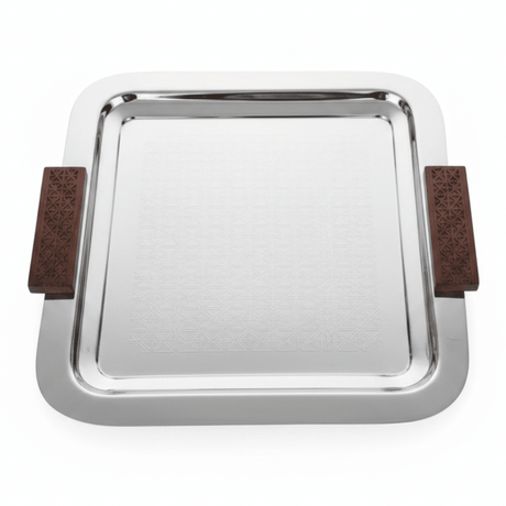 Luhpar Silver Square Stainless Steel Serving Tray with Wooden Handles - 37×37cm - Al Kabayel Discount CentreLuhpar Silver Square Stainless Steel Serving Tray with Wooden Handles - 37×37cmServing TraysLUHPARAl Kabayel Discount Centre
