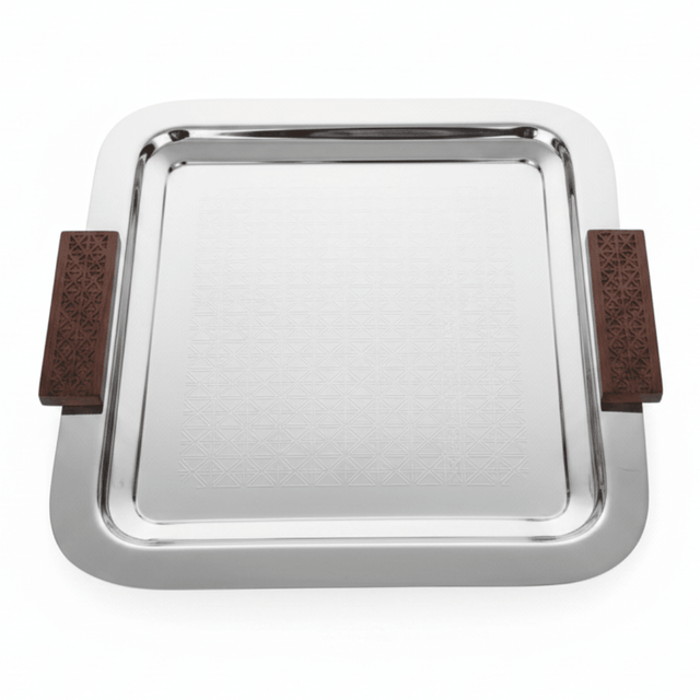Luhpar Silver Square Stainless Steel Serving Tray with Wooden Handles - 37×37cm - Al Kabayel Discount CentreLuhpar Silver Square Stainless Steel Serving Tray with Wooden Handles - 37×37cmServing TraysLUHPARAl Kabayel Discount Centre