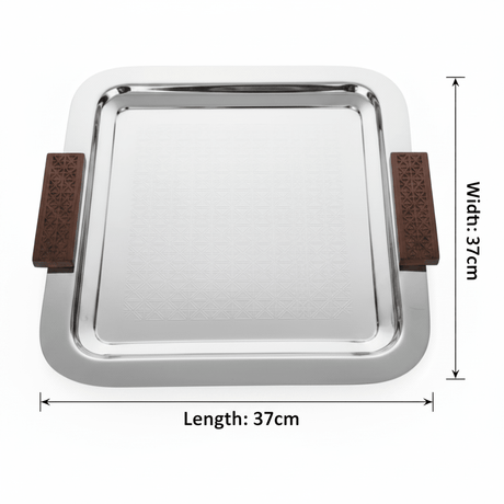 Luhpar Silver Square Stainless Steel Serving Tray with Wooden Handles - 37×37cm - Al Kabayel Discount CentreLuhpar Silver Square Stainless Steel Serving Tray with Wooden Handles - 37×37cmServing TraysLUHPARAl Kabayel Discount Centre