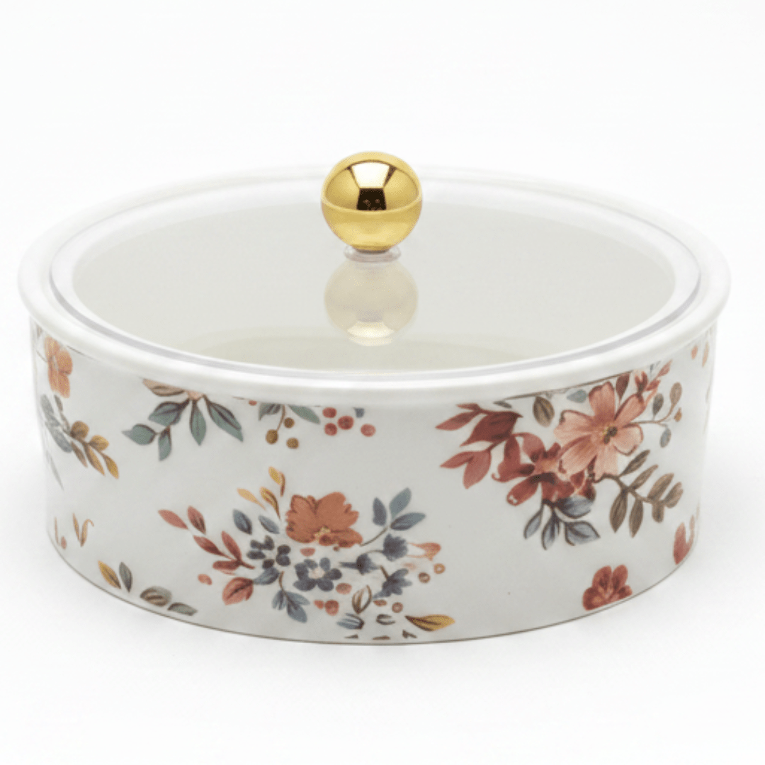 Luhpar Square Ceramic Dates Serving Bowl with Floral Design and Transparent Acrylic Lid for Storage – 15×15 cm - Al Kabayel Discount CentreLuhpar Square Ceramic Dates Serving Bowl with Floral Design and Transparent Acrylic Lid for Storage – 15×15 cmJars & Food SaversLUHPARAl Kabayel Discount Centre