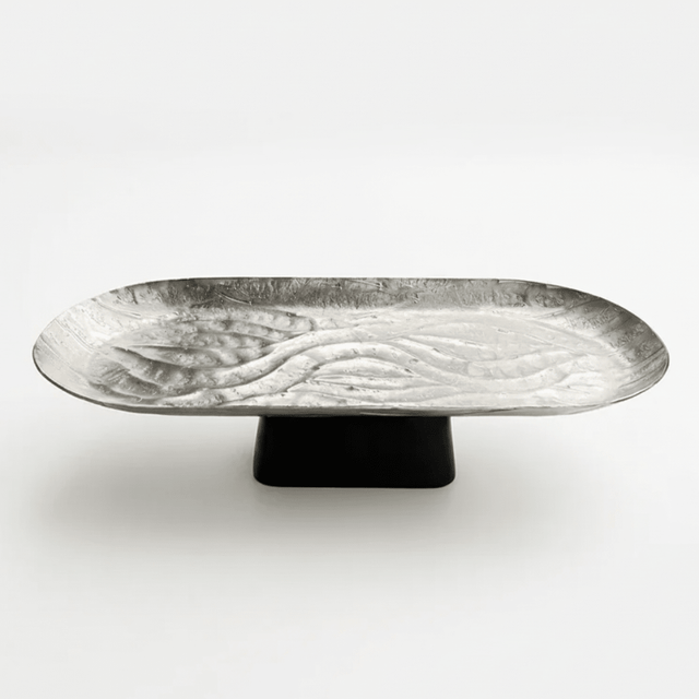 Luhpar Wave Textured Aluminium Oval Pedestal Dish With Black Wooden Base – 40×18×10 cm - 74894-A - Al Kabayel Discount CentreLuhpar Wave Textured Aluminium Oval Pedestal Dish With Black Wooden Base – 40×18×10 cm - 74894-AServing TraysLUHPARAl Kabayel Discount Centre