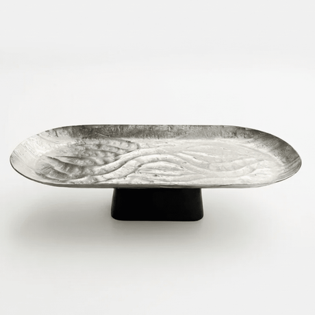 Luhpar Wave Textured Aluminium Oval Pedestal Dish with Black Wooden Base - 50×18×13cm - 74894-B - Al Kabayel Discount CentreLuhpar Wave Textured Aluminium Oval Pedestal Dish with Black Wooden Base - 50×18×13cm - 74894-BServing TraysLUHPARAl Kabayel Discount Centre