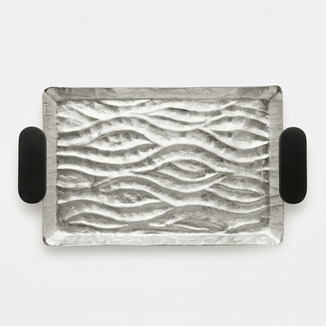 Luhpar Wave Textured Aluminium Rectangular Tray with Black Wooden Handles - 46 × 31 cm - 74893-B - Al Kabayel Discount CentreLuhpar Wave Textured Aluminium Rectangular Tray with Black Wooden Handles - 46 × 31 cm - 74893-BServing TraysLUHPARAl Kabayel Discount Centre