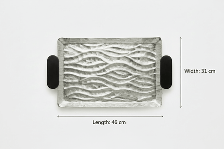 Luhpar Wave Textured Aluminium Rectangular Tray with Black Wooden Handles - 46 × 31 cm - 74893-B - Al Kabayel Discount CentreLuhpar Wave Textured Aluminium Rectangular Tray with Black Wooden Handles - 46 × 31 cm - 74893-BServing TraysLUHPARAl Kabayel Discount Centre