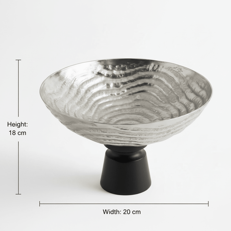 Luhpar Wave Textured Aluminium Round Bowl with Black Wooden Base - 18×20 cm - 74901-A - Al Kabayel Discount CentreLuhpar Wave Textured Aluminium Round Bowl with Black Wooden Base - 18×20 cm - 74901-ABowlsLUHPARAl Kabayel Discount Centre