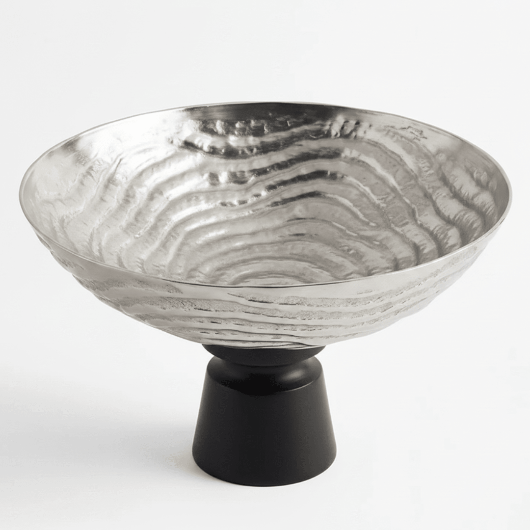 Luhpar Wave Textured Aluminium Round Bowl with Black Wooden Base - 18×20 cm - 74901-A - Al Kabayel Discount CentreLuhpar Wave Textured Aluminium Round Bowl with Black Wooden Base - 18×20 cm - 74901-ABowlsLUHPARAl Kabayel Discount Centre