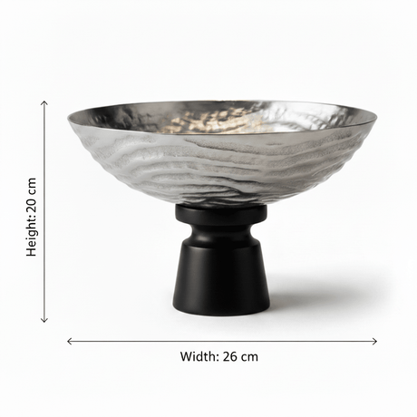 Luhpar Wave Textured Aluminium Round Bowl with Black Wooden Base - 20×26 cm - 74901-B - Al Kabayel Discount CentreLuhpar Wave Textured Aluminium Round Bowl with Black Wooden Base - 20×26 cm - 74901-BBowlsLUHPARAl Kabayel Discount Centre