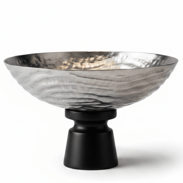 Luhpar Wave Textured Aluminium Round Bowl with Black Wooden Base - 20×26 cm - 74901-B - Al Kabayel Discount CentreLuhpar Wave Textured Aluminium Round Bowl with Black Wooden Base - 20×26 cm - 74901-BBowlsLUHPARAl Kabayel Discount Centre