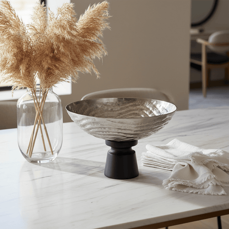 Luhpar Wave Textured Aluminium Round Bowl with Black Wooden Base - 20×33 cm - 74901-C - Al Kabayel Discount CentreLuhpar Wave Textured Aluminium Round Bowl with Black Wooden Base - 20×33 cm - 74901-CBowlsLUHPARAl Kabayel Discount Centre