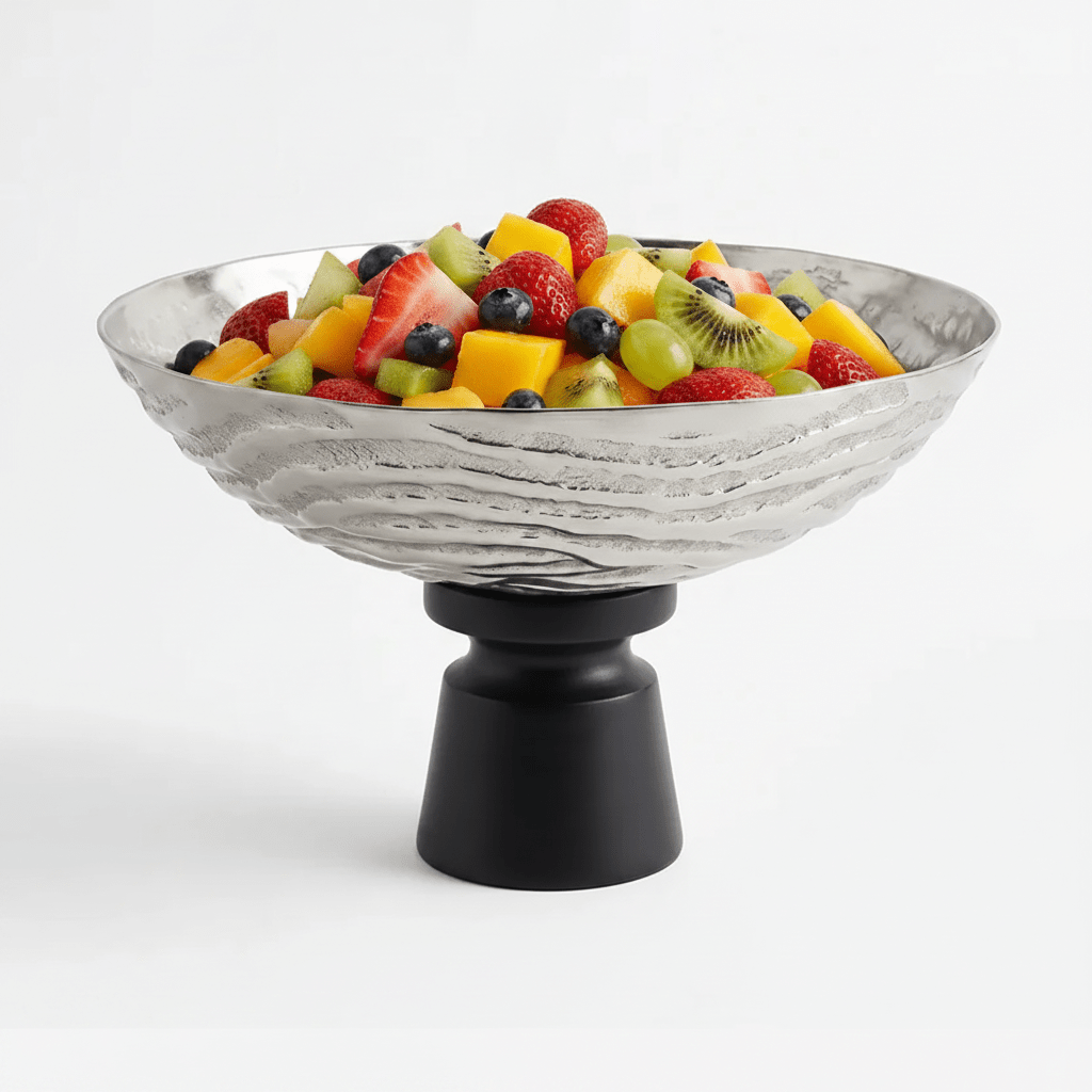 Luhpar Wave Textured Aluminium Round Bowl with Black Wooden Base - 20×33 cm - 74901-C - Al Kabayel Discount CentreLuhpar Wave Textured Aluminium Round Bowl with Black Wooden Base - 20×33 cm - 74901-CBowlsLUHPARAl Kabayel Discount Centre