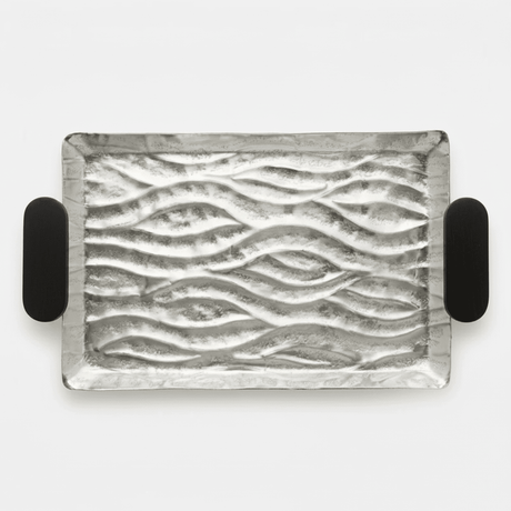 Luhpar Wave Textured Aluminum Rectangular Serving Tray with Black Wooden Handles - 40×26 cm - 74893-A - Al Kabayel Discount CentreLuhpar Wave Textured Aluminum Rectangular Serving Tray with Black Wooden Handles - 40×26 cm - 74893-AServing TraysLUHPARAl Kabayel Discount Centre