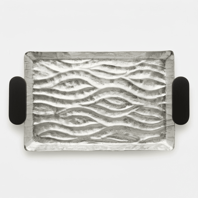 Luhpar Wave Textured Aluminum Rectangular Serving Tray with Black Wooden Handles - 40×26 cm - 74893-A - Al Kabayel Discount CentreLuhpar Wave Textured Aluminum Rectangular Serving Tray with Black Wooden Handles - 40×26 cm - 74893-AServing TraysLUHPARAl Kabayel Discount Centre