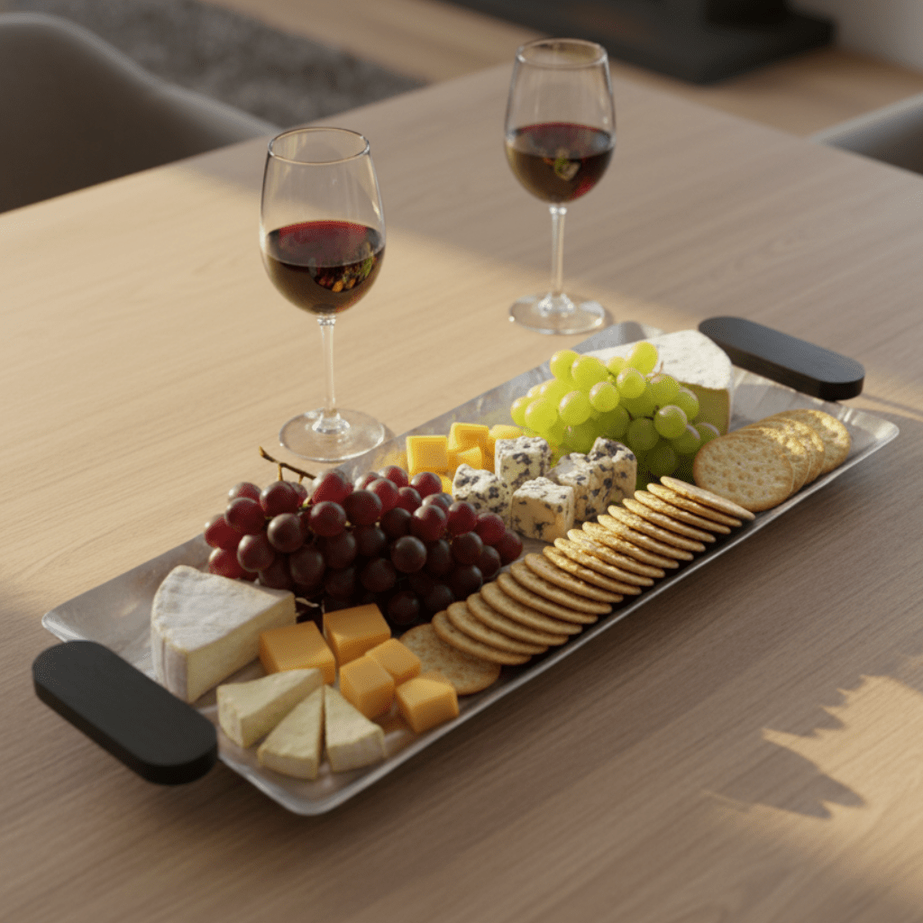 Luhpar Wave Textured Aluminum Rectangular Tray with Black Wooden Handles - 50×20cm - Al Kabayel Discount CentreLuhpar Wave Textured Aluminum Rectangular Tray with Black Wooden Handles - 50×20cmServing TraysLUHPARAl Kabayel Discount Centre