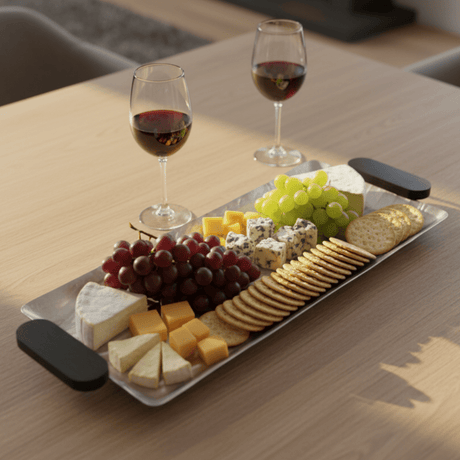 Luhpar Wave Textured Aluminum Rectangular Tray with Black Wooden Handles - 50×20cm - Al Kabayel Discount CentreLuhpar Wave Textured Aluminum Rectangular Tray with Black Wooden Handles - 50×20cmServing TraysLUHPARAl Kabayel Discount Centre