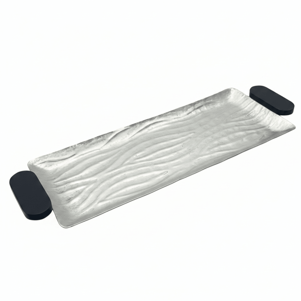 Luhpar Wave Textured Aluminum Rectangular Tray with Black Wooden Handles - 50×20cm - Al Kabayel Discount CentreLuhpar Wave Textured Aluminum Rectangular Tray with Black Wooden Handles - 50×20cmServing TraysLUHPARAl Kabayel Discount Centre