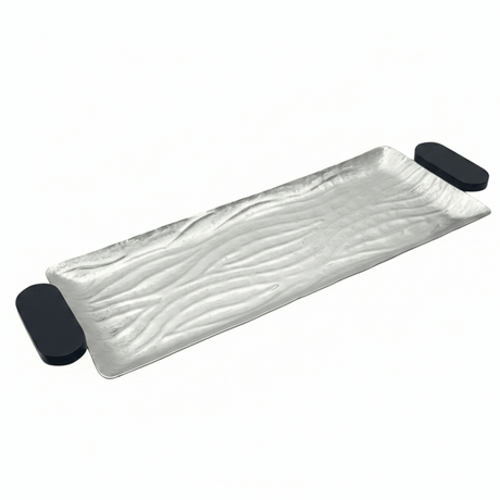 Luhpar Wave Textured Aluminum Rectangular Tray with Black Wooden Handles - 50×20cm - Al Kabayel Discount CentreLuhpar Wave Textured Aluminum Rectangular Tray with Black Wooden Handles - 50×20cmServing TraysLUHPARAl Kabayel Discount Centre