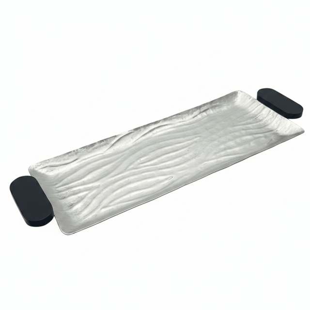 Luhpar Wave Textured Aluminum Rectangular Tray with Black Wooden Handles - 50×20cm - Al Kabayel Discount CentreLuhpar Wave Textured Aluminum Rectangular Tray with Black Wooden Handles - 50×20cmServing TraysLUHPARAl Kabayel Discount Centre