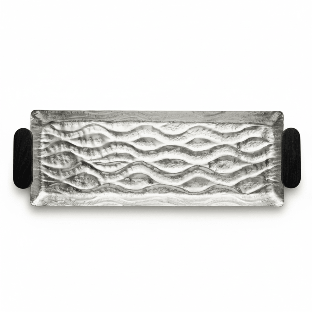 Luhpar Wave Textured Aluminum Rectangular Tray with Black Wooden Handles - 60×20cm - 74897-C - Al Kabayel Discount CentreLuhpar Wave Textured Aluminum Rectangular Tray with Black Wooden Handles - 60×20cm - 74897-CServing TraysLUHPARAl Kabayel Discount Centre