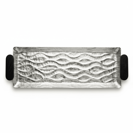 Luhpar Wave Textured Aluminum Rectangular Tray with Black Wooden Handles - 60×20cm - 74897-C - Al Kabayel Discount CentreLuhpar Wave Textured Aluminum Rectangular Tray with Black Wooden Handles - 60×20cm - 74897-CServing TraysLUHPARAl Kabayel Discount Centre