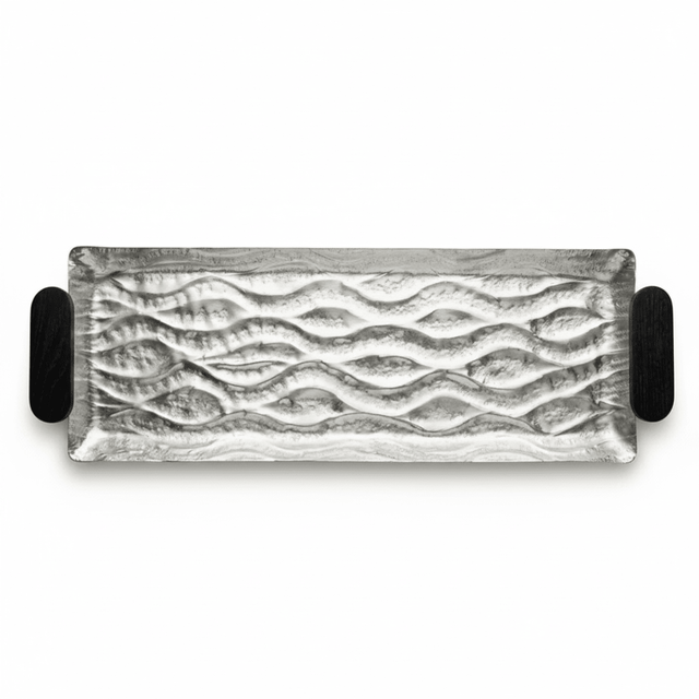 Luhpar Wave Textured Aluminum Rectangular Tray with Black Wooden Handles - 60×20cm - 74897-C - Al Kabayel Discount CentreLuhpar Wave Textured Aluminum Rectangular Tray with Black Wooden Handles - 60×20cm - 74897-CServing TraysLUHPARAl Kabayel Discount Centre