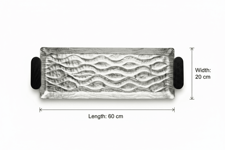 Luhpar Wave Textured Aluminum Rectangular Tray with Black Wooden Handles - 60×20cm - 74897-C - Al Kabayel Discount CentreLuhpar Wave Textured Aluminum Rectangular Tray with Black Wooden Handles - 60×20cm - 74897-CServing TraysLUHPARAl Kabayel Discount Centre